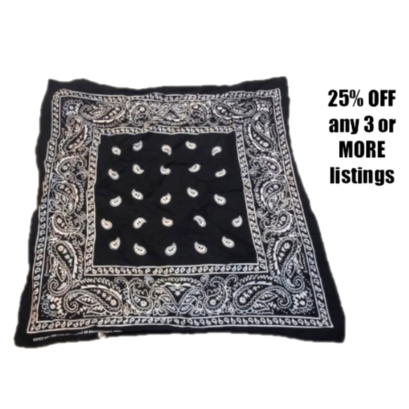 Black & White Bandana Striped Paisley Graphic Print Pocket Square Handkerchief - Picture 1 of 8
